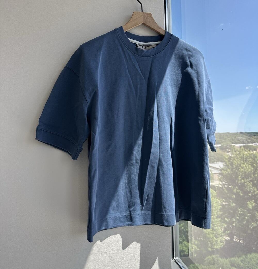 AMONGST OTHERS Blue Solid Cotton Fleece Crew Neck Pullover Sweatshirt Size L